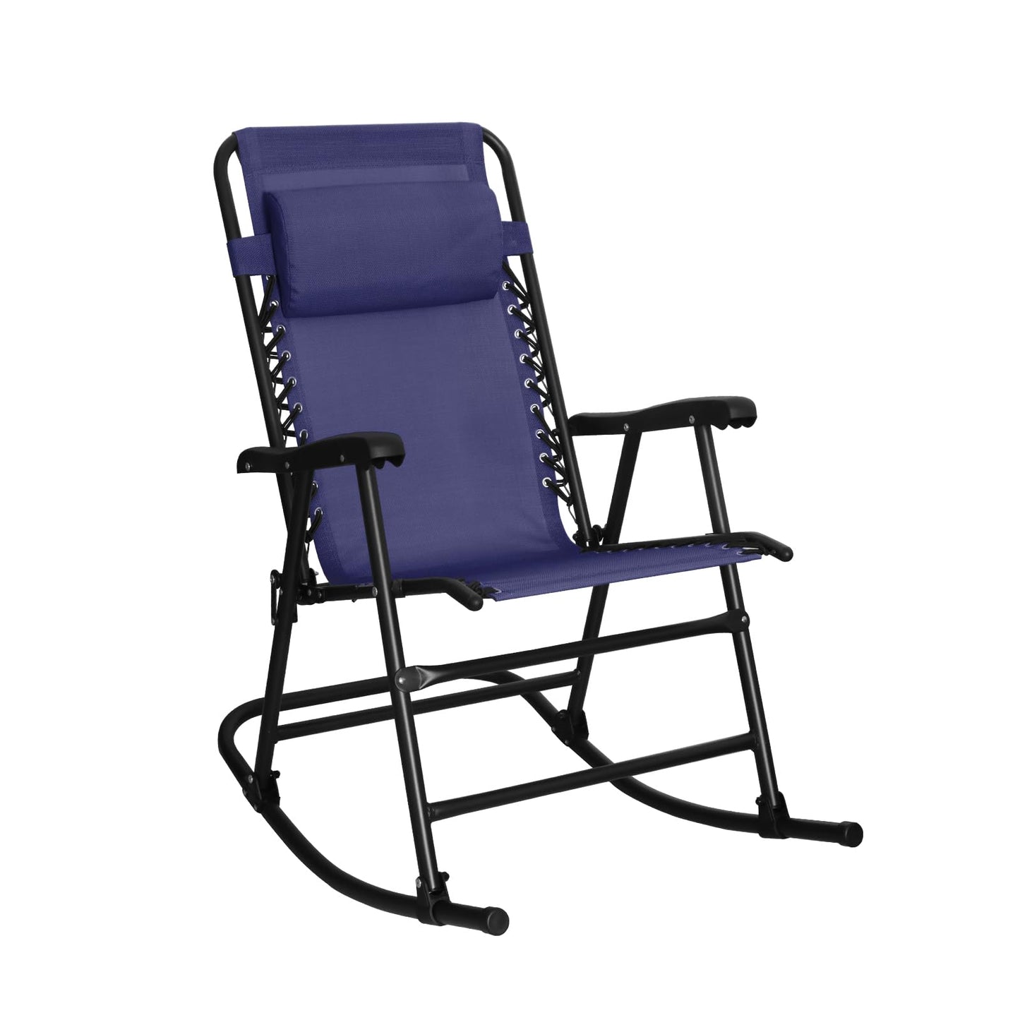 Amazon Basics Outdoor Portable Folding Rocking Chair with Headrest, Ergonomic Design, Weather-resistant Textilene Fabric for Porch, Blue