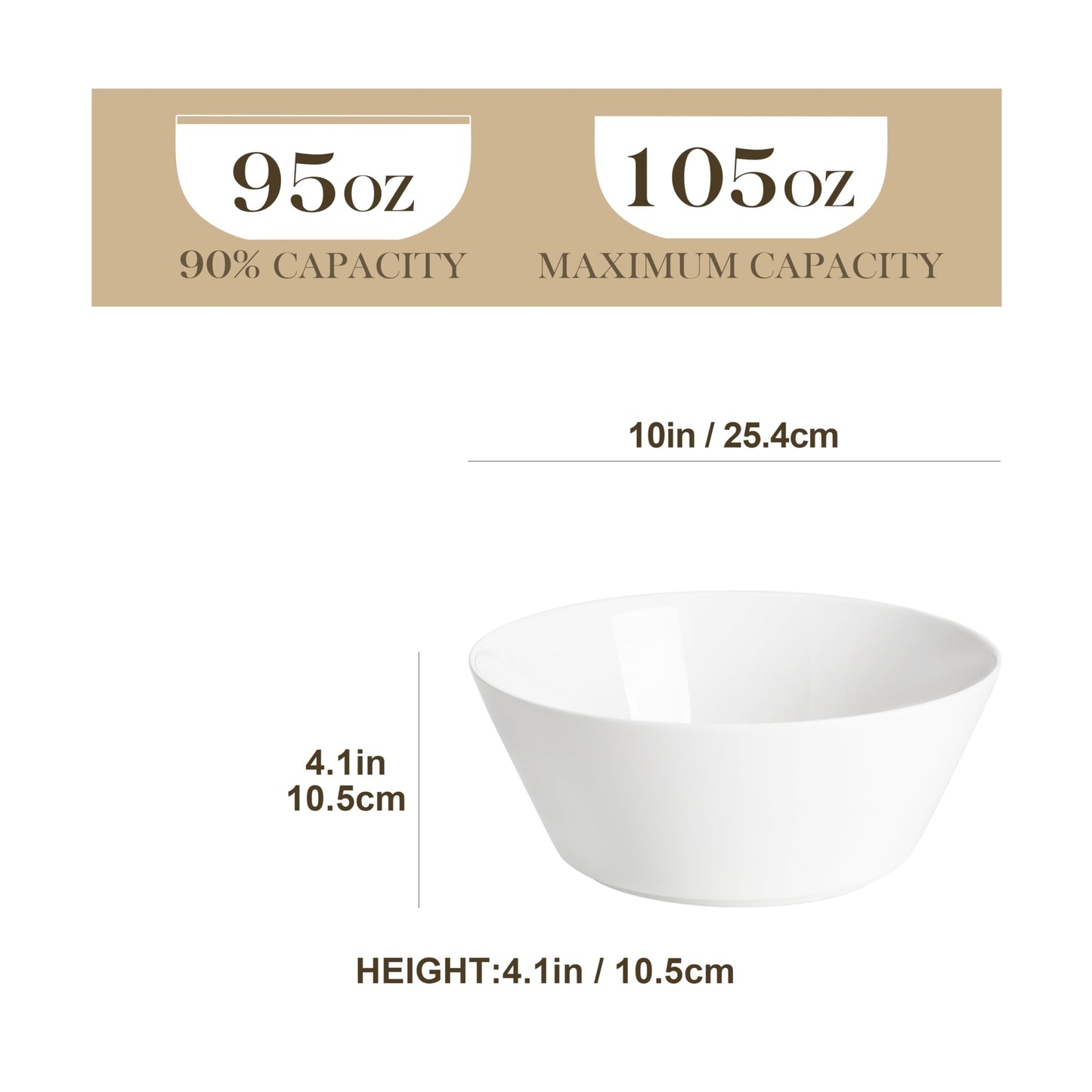 MALACASA Serving Bowls, 105 OZ Large Salad Bowls Set of 2, Porcelain White Bowls for Kitchen, Deep Bowls for Salad, Soup, Pho and Fruit, Ceramic Serving Bowls for Party, Microwave Safe, Series Regular