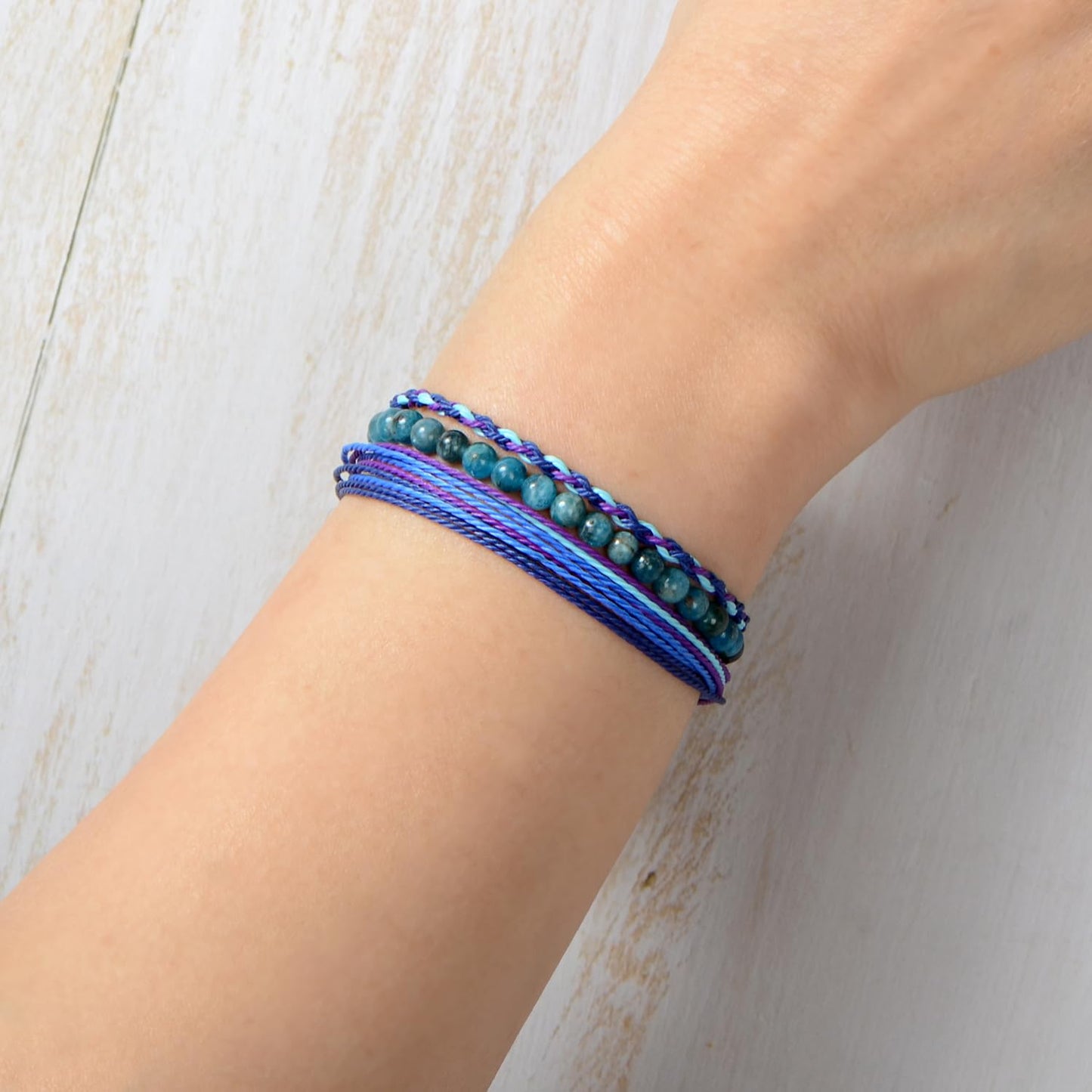 QOGIR Handmade Healing Bracelets,4mm Natural Blue Apatite Gem Stone Beads Bracelet for Men Women Gifts with 2PCS Size Adjustable Rope Bracelets