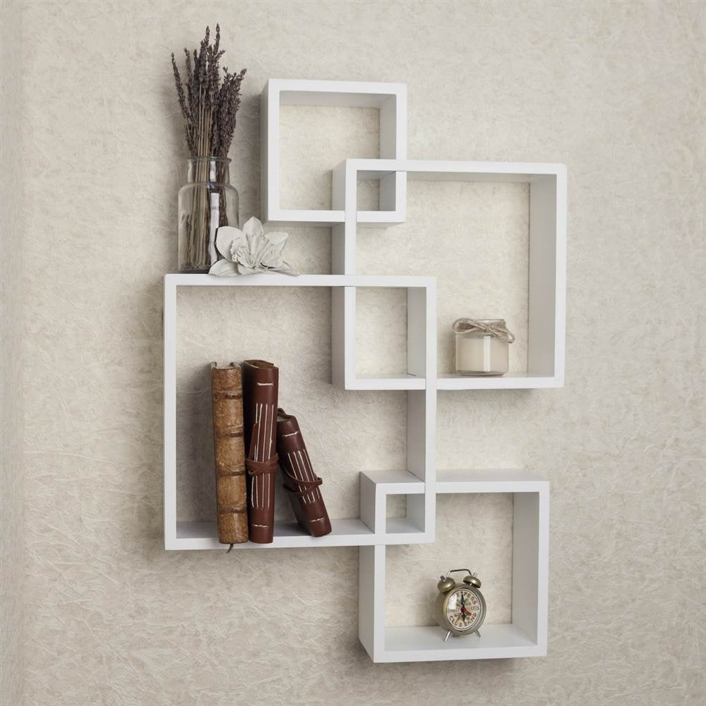 Danya B BR1023WH Decorative Wall Mount Floating Intersecting Cube Accent Wall Shelf - White