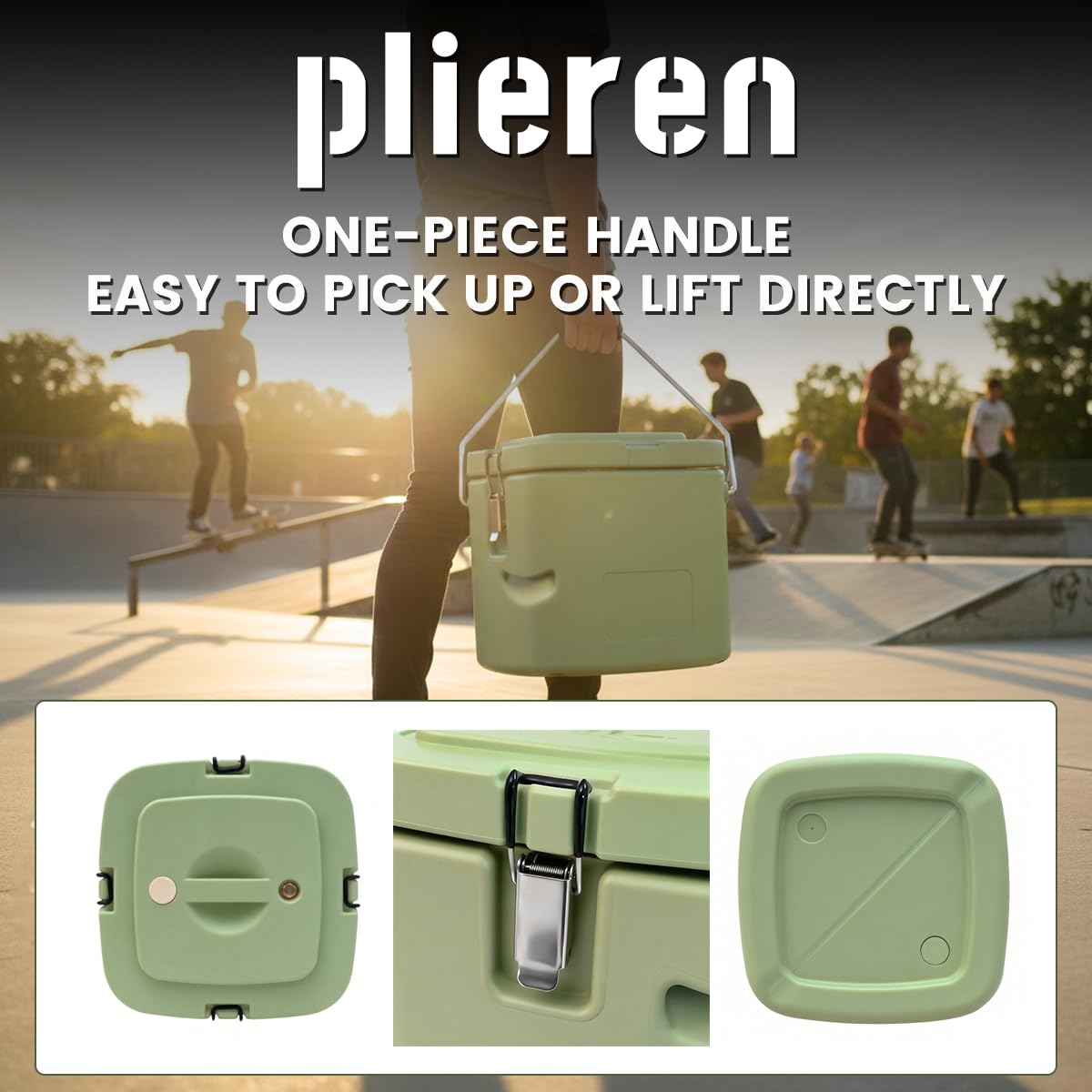 2.5 Gallon Insulated Soup Container Commercial Food Warmer for Hot or Cold Food, 11QT Hot Box for Catering, Food Cooler with 4 Buckles Handles for Restaurant, Canteen,Home (Green)
