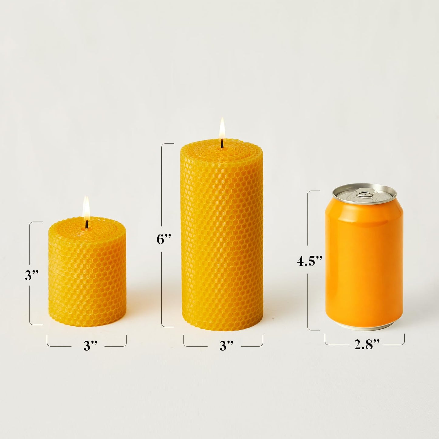 Ashlux Beeswax Pillar Candles, 3x3 Inch -Set of 3 Hand-Rolled Honeycomb Candle - Each Long Burning 17 Hours, Dripless Smokeless Unscented Handmade Beeswax for Home Decor, Prayer, Wedding,SPA