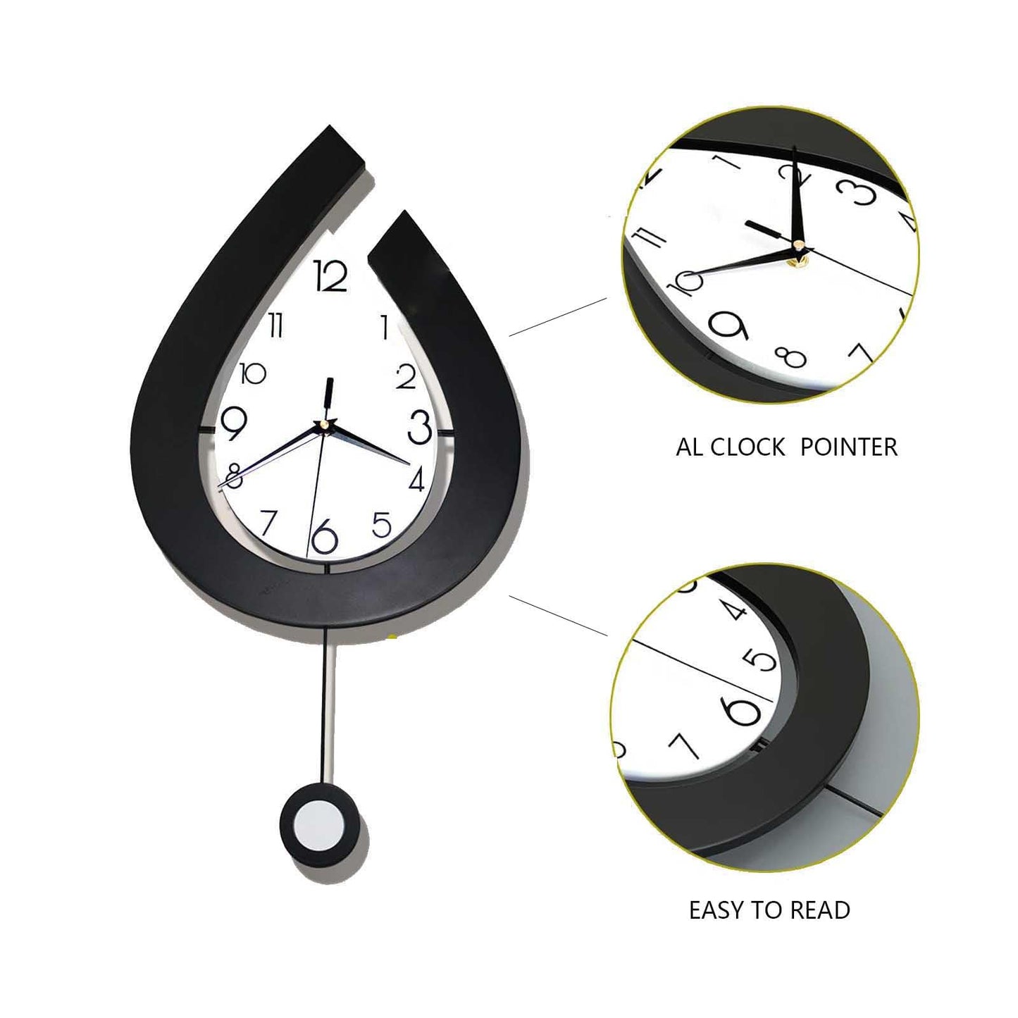 YIJIDECOR Decorative Wall Clock for Living Room Decor Large Modern Wall Clocks with Pendulum Battery Operated for Bedroom Office Kitchen Home Small Black Silent Wall Clock Non Ticking 11.8*22.4 Inch
