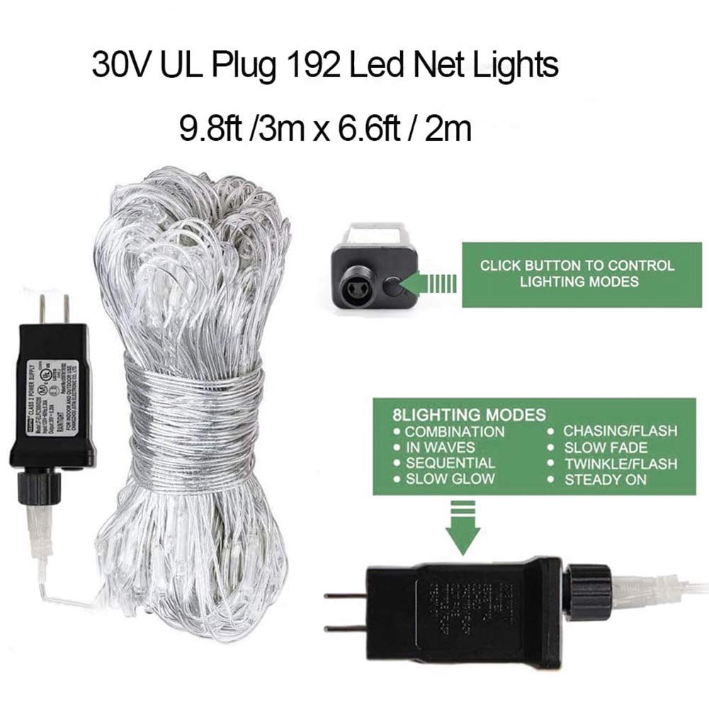 woohaha Outdoor Christmas Net Lights, 9.8FTx6.6FT 192 LED Plug-in Mesh Lights with 8 Lighting Modes, Connectable Light for Bush Christmas Garden Tree Holiday Wedding Party Decor, Cool White