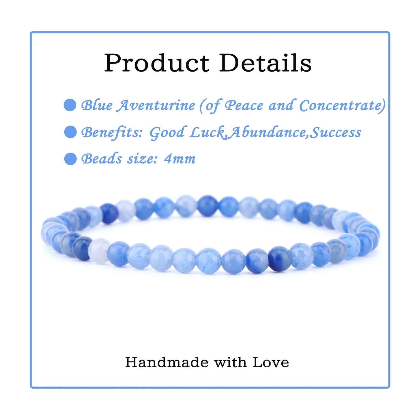Bymitel 4mm Blue Aventurine - Handmade Reiki Gemstone Stretch Bracelet, Natural Beauty & Spiritual Essence, Crystal Healing for Unisex Adults