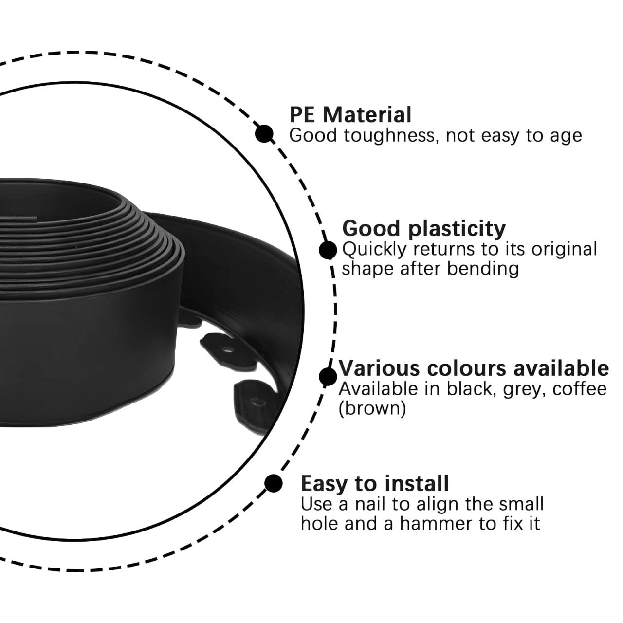 Landscape Edging 33FT, 4IN Tall Garden Edging Border with 50pcs Spikes, Plastic Lawn Edging Kit, Tool-Free Flexible Borders Edging for Garden Flower Beds Tree Surrounds Yard Pathway, Black