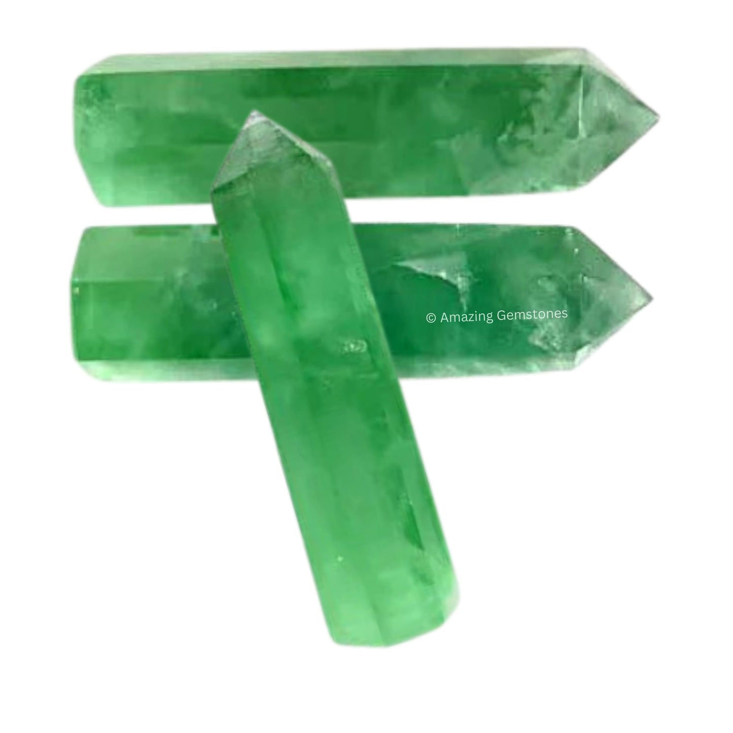 Amazing Gemstone Green Fluorite Crystal Points Bulk Healing Crystals - Pack of 3 Single Terminated Healing Wand Point Bulk Crystals for Crafts, Crystal Grid, DIY Work - - Beginners Gift