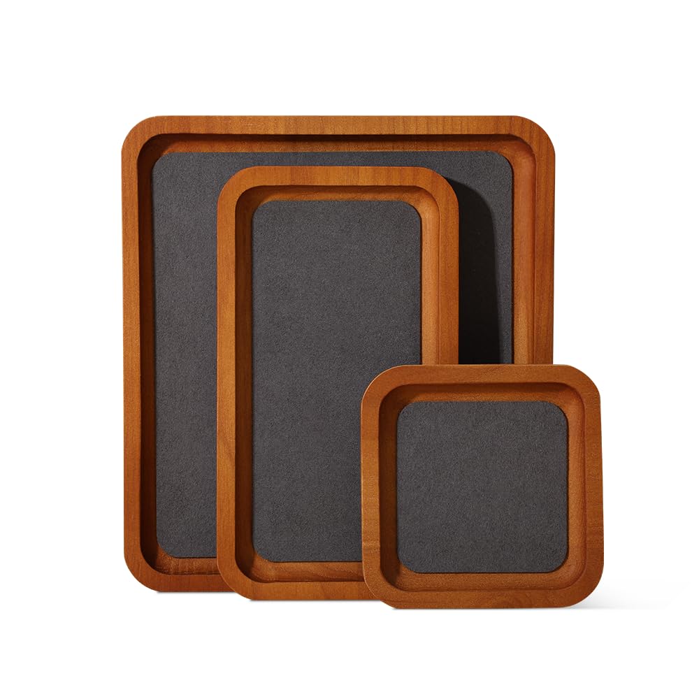 YUQIN Wooden Jewelry Display Tray Rounded Rectangle Ring Showcase Stackable Elegant Bracelet Watch Jewelry Organizer for Personal Use and Commerce (Gray, Large-W 7'' x H 0.6'' x L 7.9'')