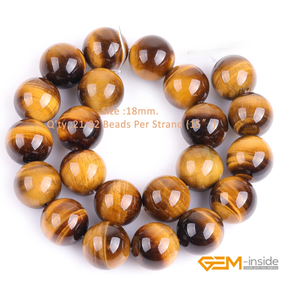 GEM-Inside Natural 18mm Large Tiger Eye Gemstone Loose Beads Round Crystal Energy Stone Power for Jewelry Making 15''