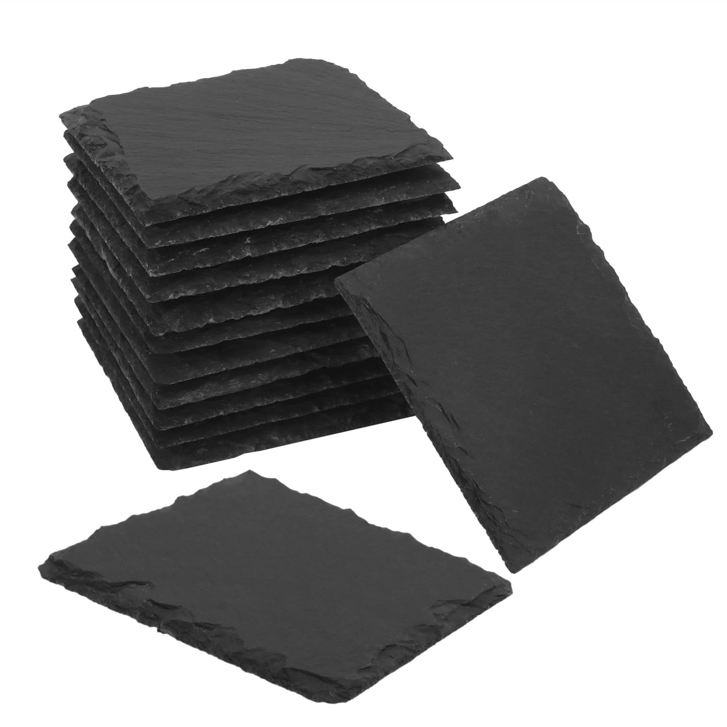 55 Pack 4 Inch Square Slate Coasters, Black Stone Coasters with Anti-Scratch Bottom, Ideal for Home Decor, Bar, Housewarming Gifts, and Laser Engraving KUKLIPJIM