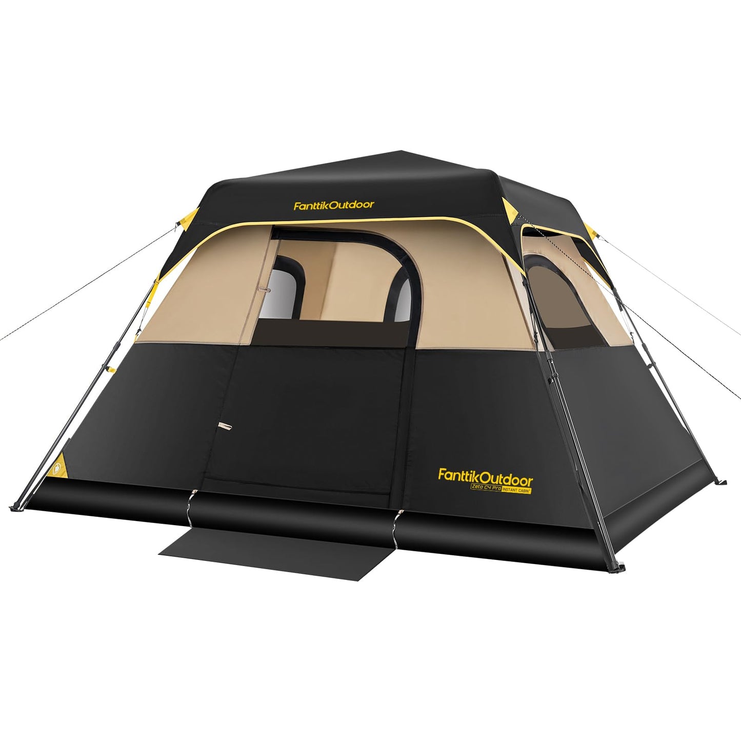 FanttikOutdoor Zeta C4 Pro Camping Tent 4 Person Instant Cabin Tent Setup in 60 Seconds with Rainfly & Windproof Portable with Carry Bag for Family Camping & Hiking, Khaki