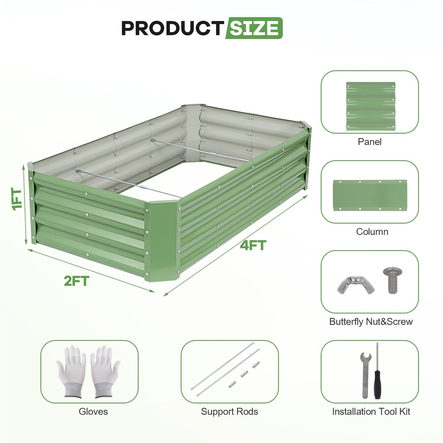 HEALSTOK Galvanized Raised Garden Bed Kits, 2 Pack Metal Planter Box Outdoor, 4x2x1ft Rectangular Steel Planter Bed for Vegetables, Fruits, Flowers, Herbs(Olive Green)