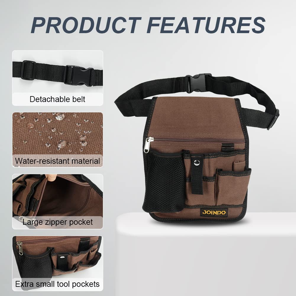 JOINDO Garden Tool Pouch, Garden Tool Belt, Lightweight Tool Pouch with Pockets and Zipper, Utility Belt Canvas Tool Bag with Adjustable Waist Belt, Waist Tool Bag Apron for Women Men