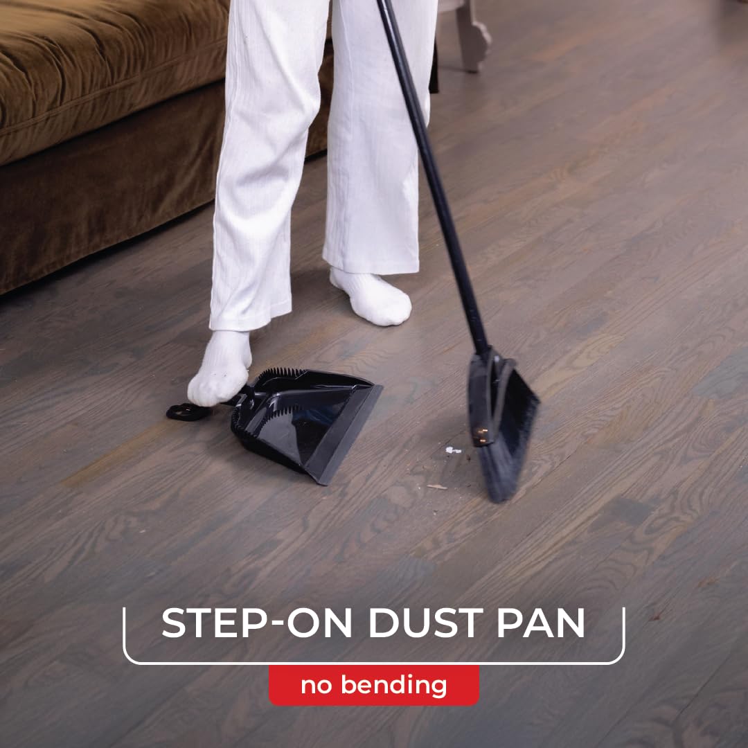 O-Cedar Strong Sweep Broom and Dustpan Set with Detail Brush | Indoor Outdoor Heavy Duty Stiff Bristle Broom | Step-On Dust Pan