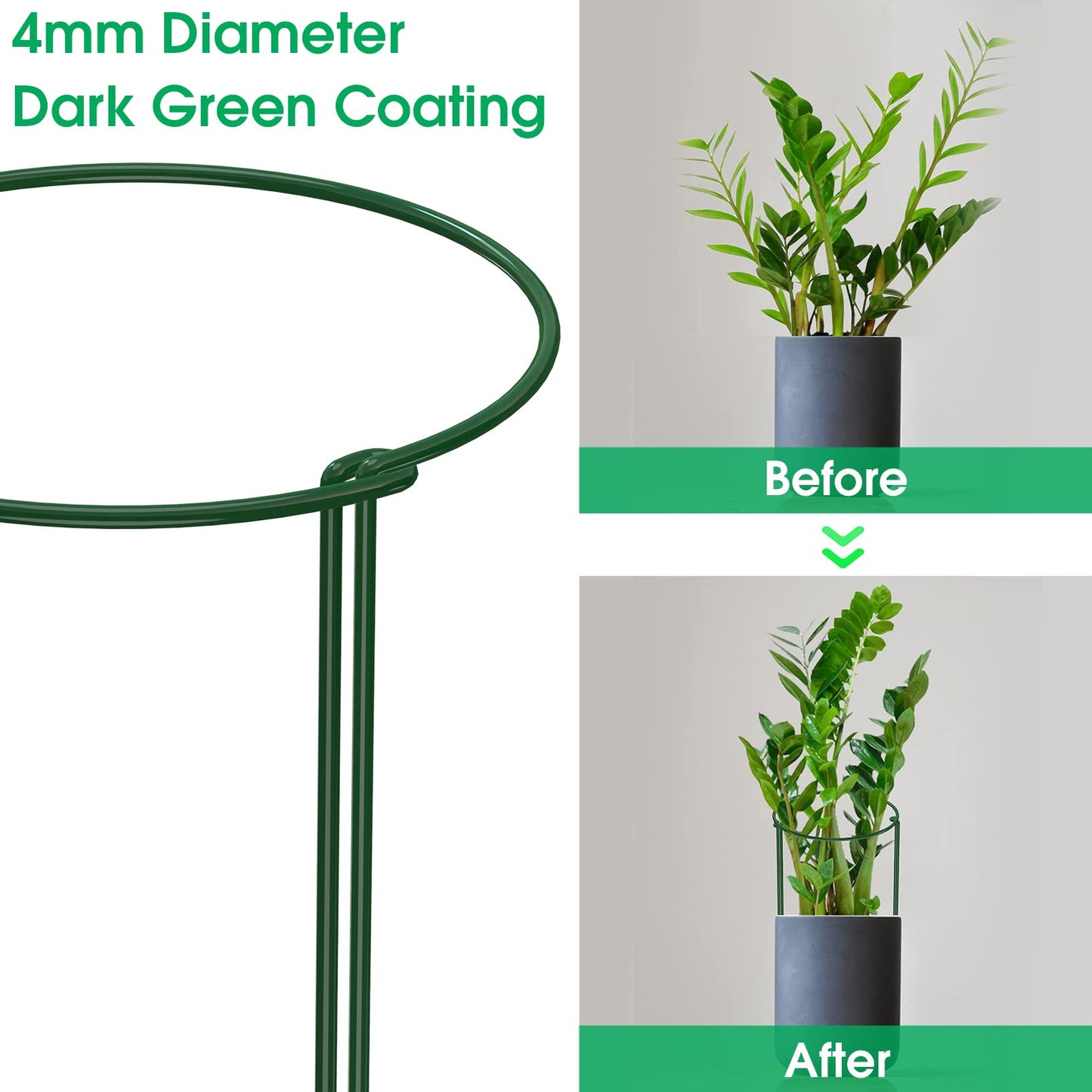 Unves 10 Pack Plant Support Stakes, 10" W x 16" H Half Round Peony Cages and Supports, Metal Peony Cage Plant Ring for Outdoor Plants Tomato Flower Vine, with Garden Labels, Clips and Ties