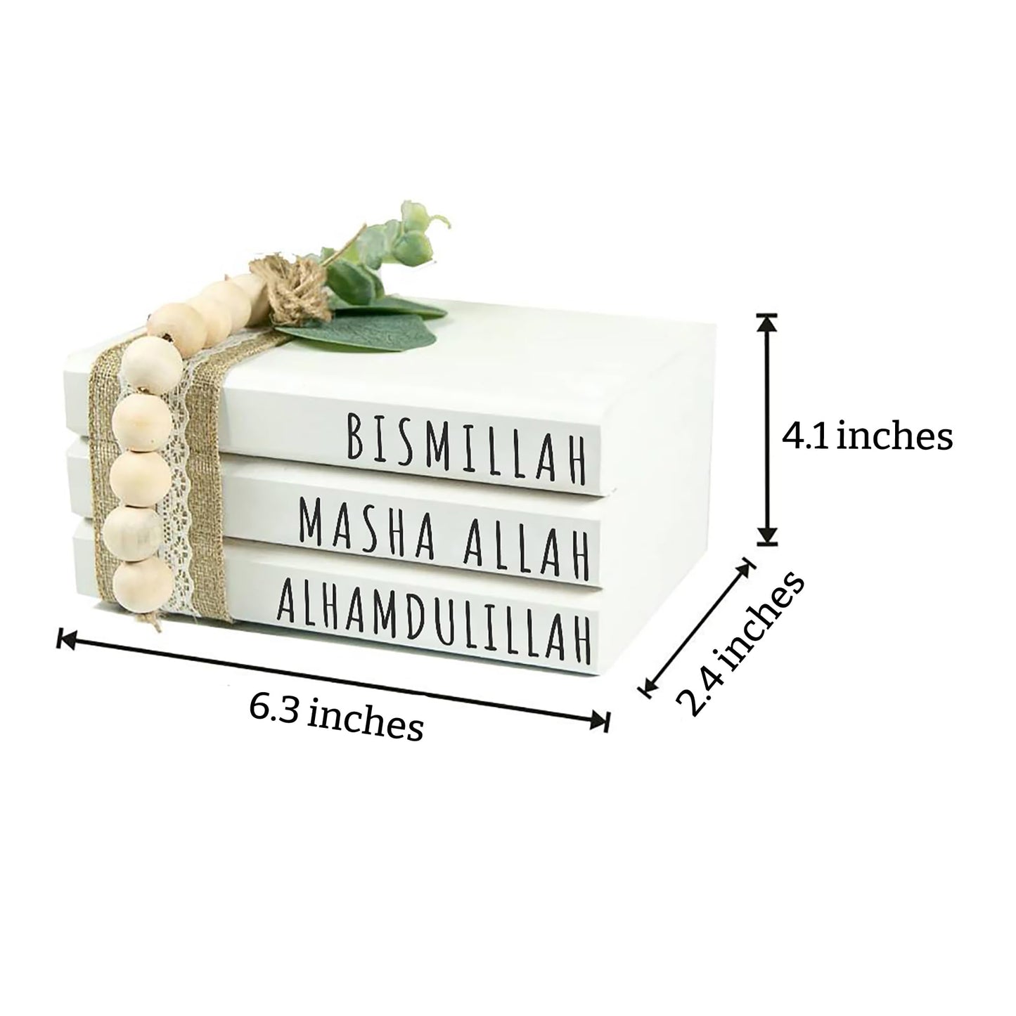 Dazingart Large Islamic Wooden Book Stack, Bismillah MashaAllah Alhamdulillah, Farmhouse Eid Ramadan Mubarak Tiered Tray Decor, Ramadan Decorations With Wood Bead Tassels Muslim Table Decor