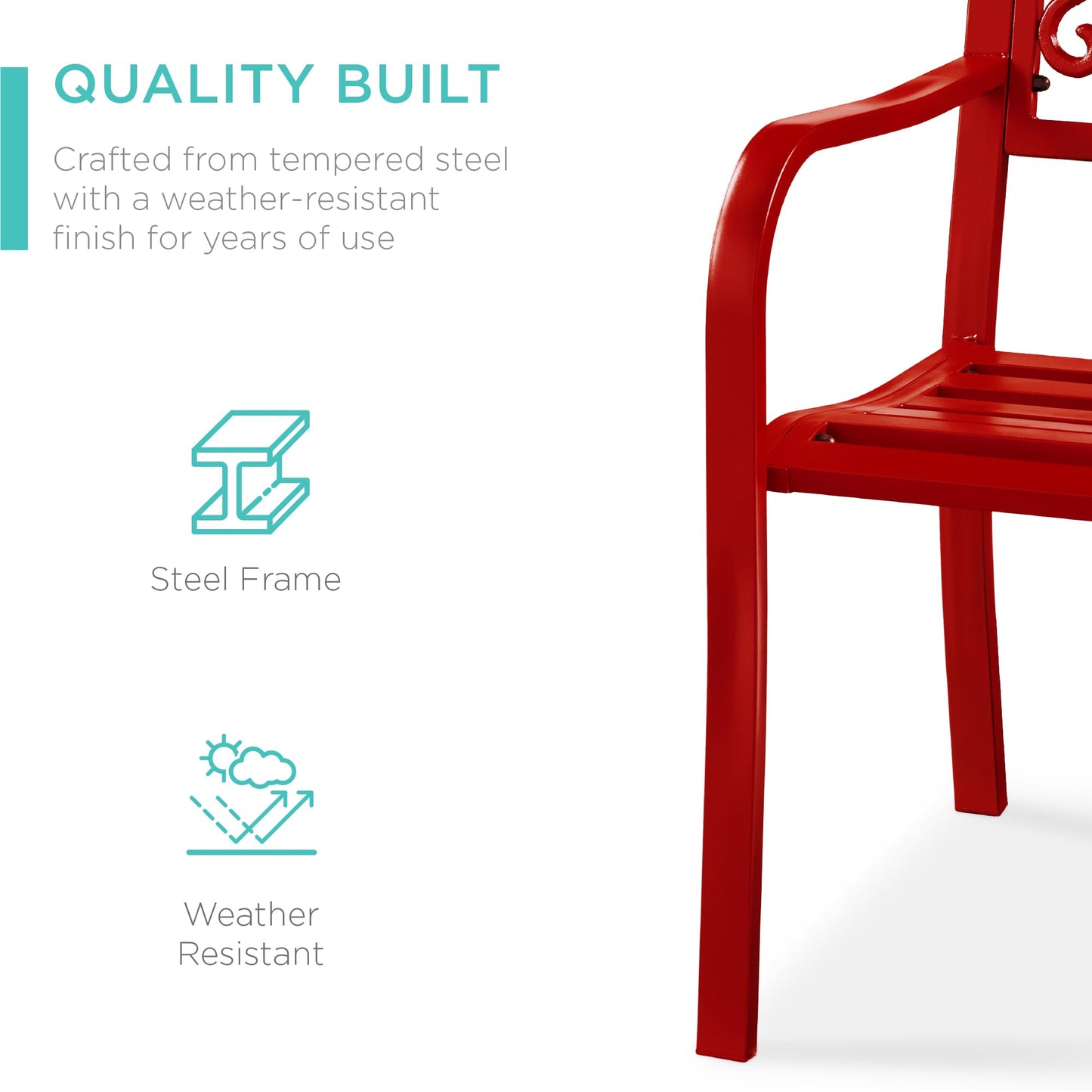 Best Choice Products Outdoor Bench Steel Garden Patio Porch Furniture for Lawn, Park, Deck w/Floral Design Backrest, Slatted Seat - Red