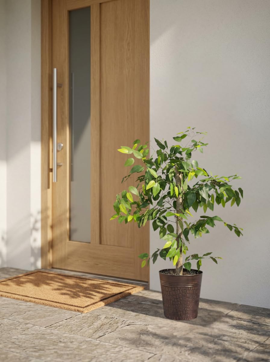 LCG Florals 4ft Ficus Tree in Copper Metal Pot with Real-Wood Trunk - Indoor and Outdoor Faux Plants for Patio, Living Rooms, Offices & Outdoor Spaces