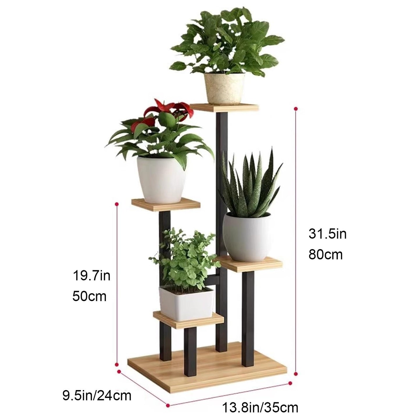 Yajuer Plant Stand Indoor 4 Tier Metal Flower Shelf, Corner Plant Stand Outdoor, Tall Flower Holders for Patio Garden(Black)