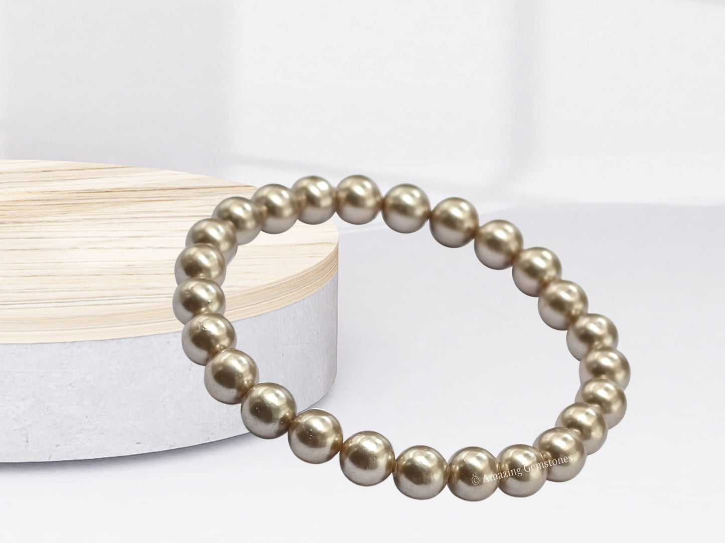 Amazing Gemstone Crystal Bracelet for Women Men's Gifts - Protection Healing Crystal Bracelet - 8mm Gemstone Beaded Stretchable Bracelet Pulseras Para Hombres Mujer Stocking Stuffers Mothers Day Gift (Champagne Pearl)