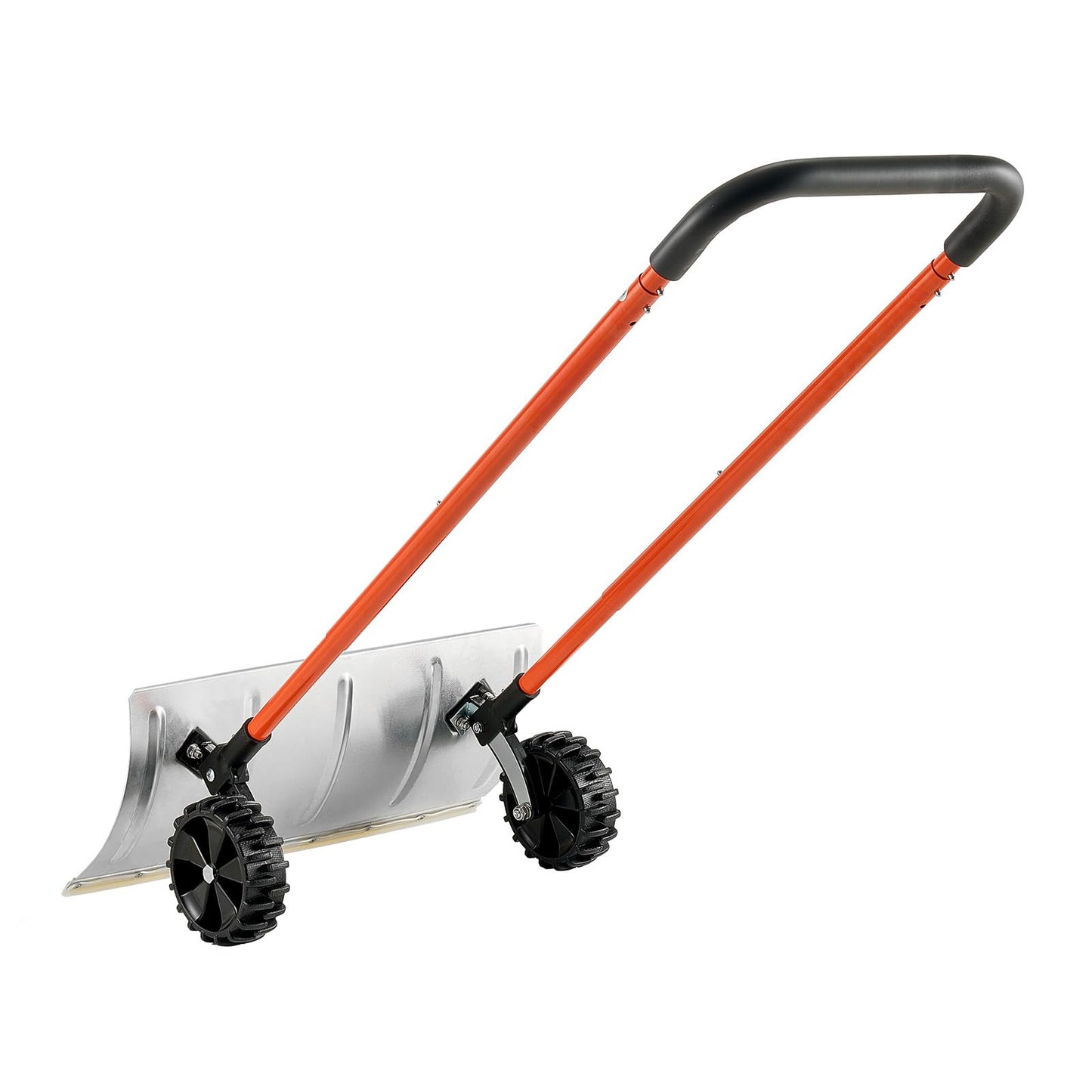 VEVOR 24 inch Snow Pusher Shovel with Wheels, Metal Heavy Duty Wheeled Push Snow Shovels for Driveway