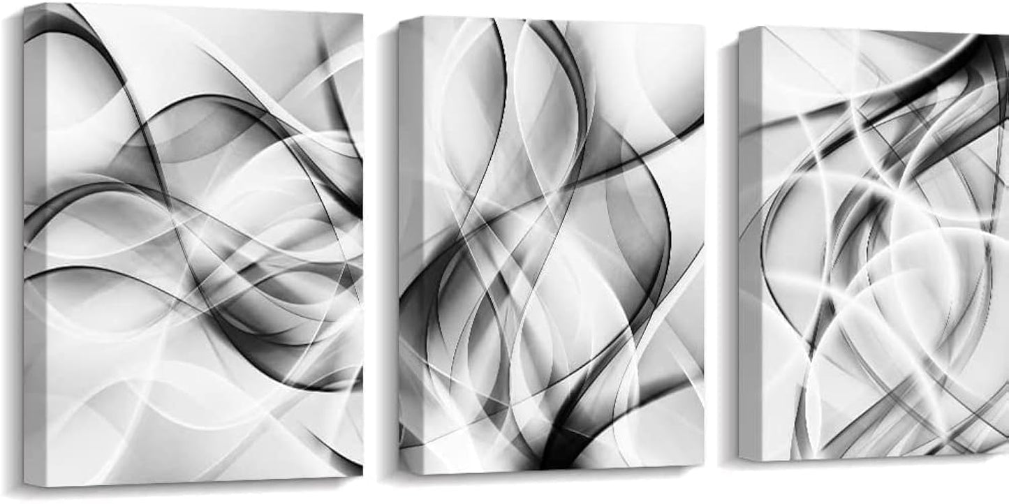 Creoate Abstract Canvas Wall Art Set of 3 - Black and White Large Wall Decor for Living Room and Bedroom (16x24 Inch)