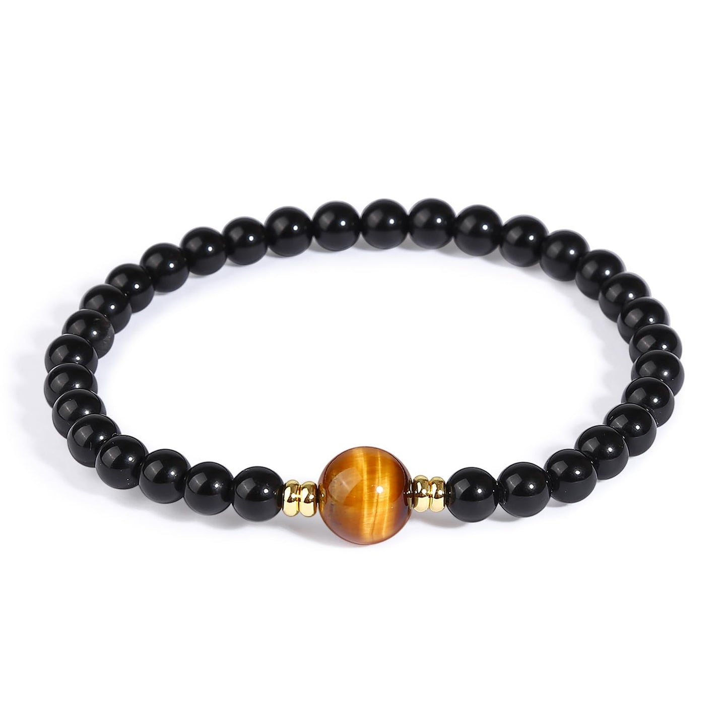 Magiriam Black Obsidian & Tiger Eye Bracelet for Men and Women – Natural Crystal Stretch Bracelet for Mindfulness, Confidence & Everyday Wear Healing Energy Bracelet Gifts for Unisex Adult 7-inch (18cm)