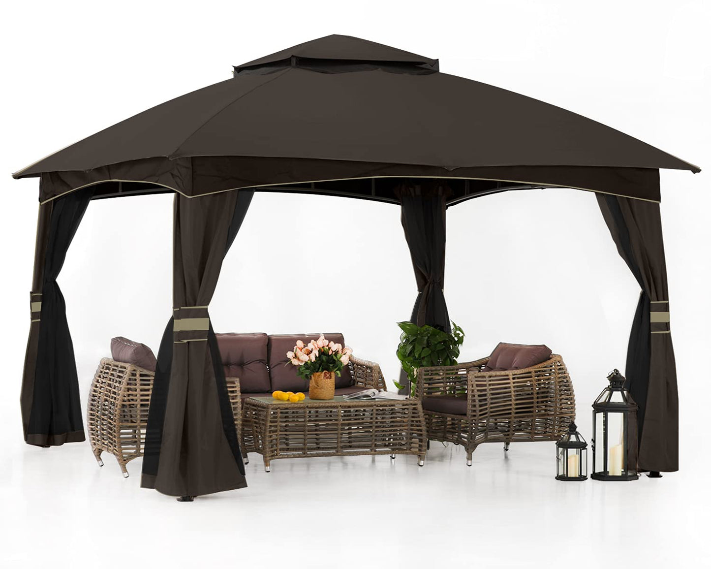 ABCCANOPY 10x12 Outdoor Gazebo - Patio Gazebo with Mosquito Netting, Outdoor Canopies for Shade and Rain for Lawn, Garden, Backyard & Deck (Brown)