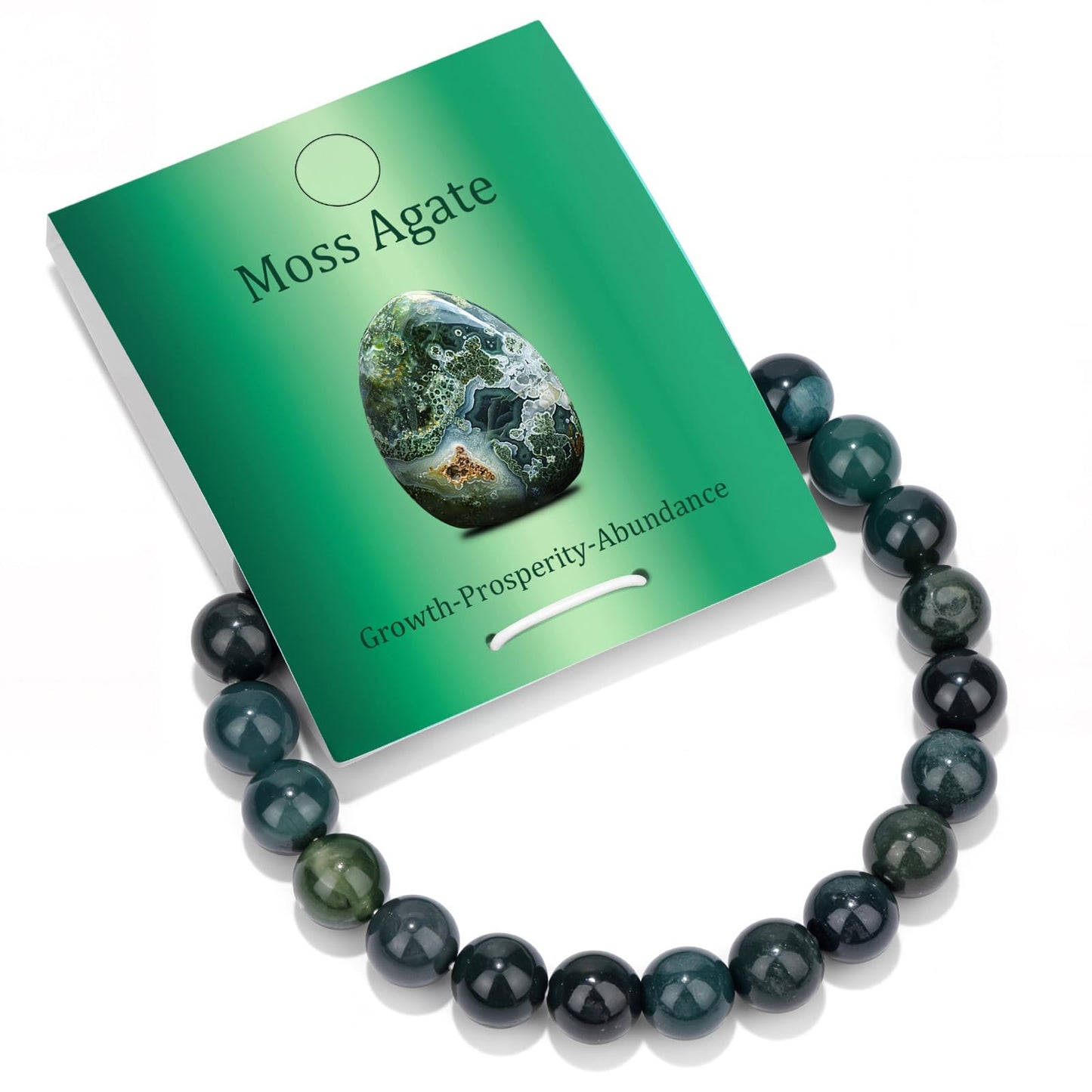 Vinswet Healing Crystal Bracelets for Women Men 8mm Moss Agate Natural Stone Beaded Stretch Bracelet Handmade Gemstone Reiki Spiritual Jewelry Gifts