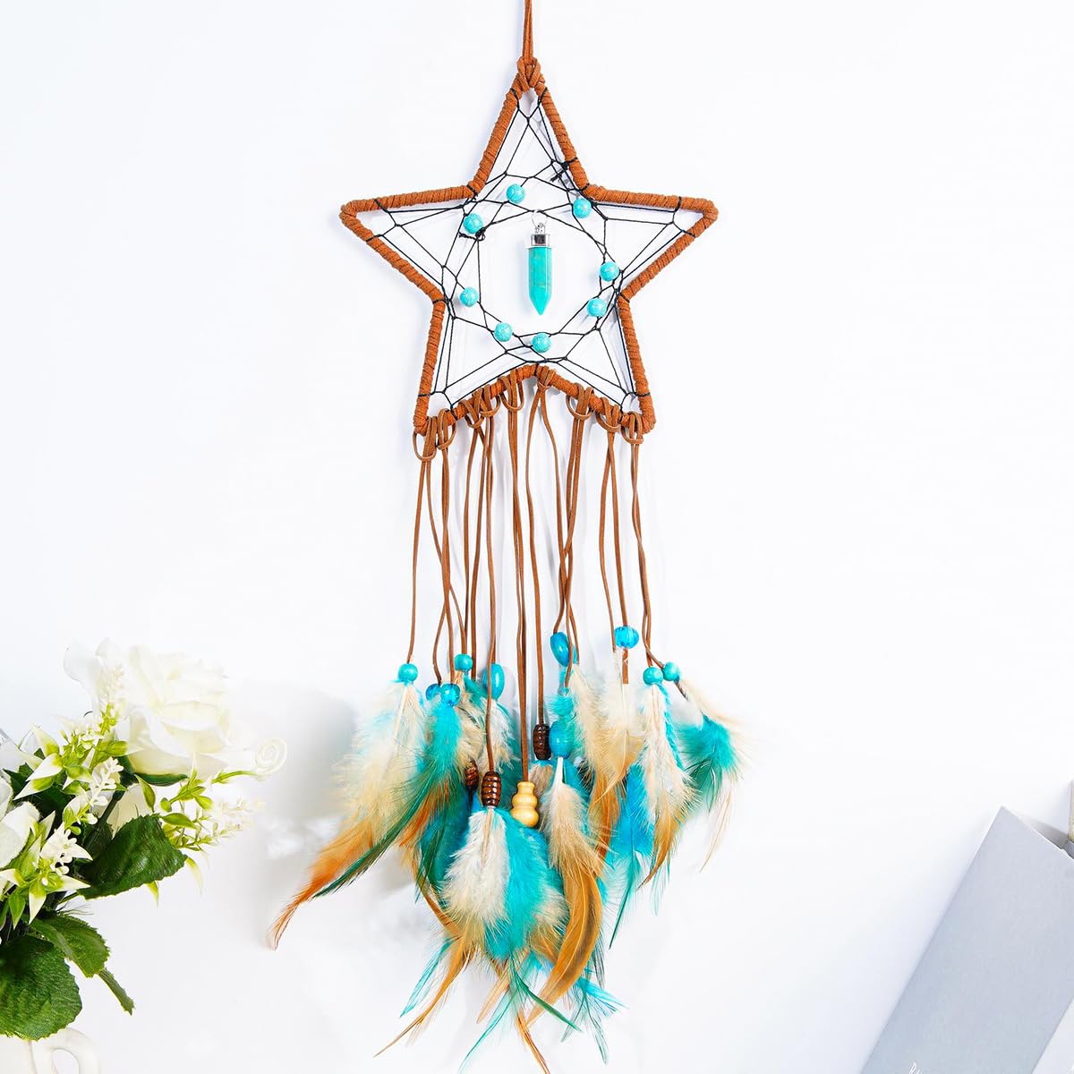 MEXIDAWN 2 Pack DIY Feather Dream Catcher Kits Turquoise Wall Hanging Boho Decor Handmade Dream Catcher for Adults