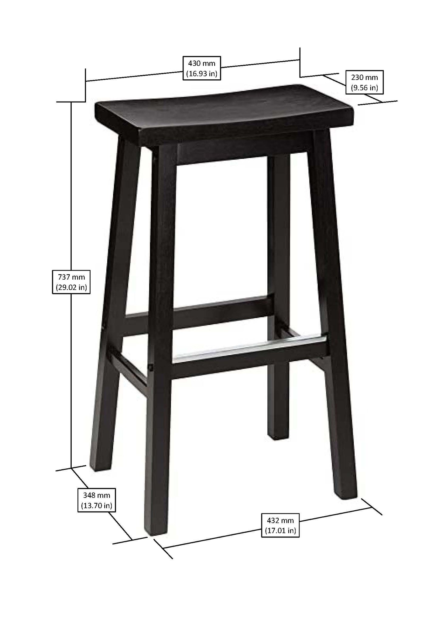 Amazon Basics Solid Wood Saddle-Seat Counter Height Bar Stools for Kitchen Island and Home Bar with Footrest, 29-Inch Height, Black, Set of 2