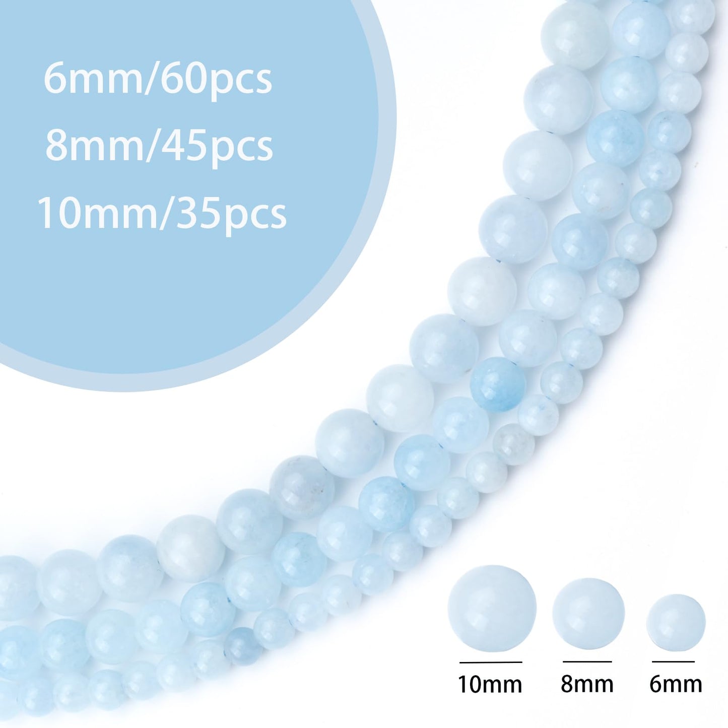 Siomia 60pcs 6mm Natural Blue Aquamarine Gemstone Beads Energy Healing Crystal Round Loose Stone Beads for Jewelry Making, DIY Bracelets Necklaces
