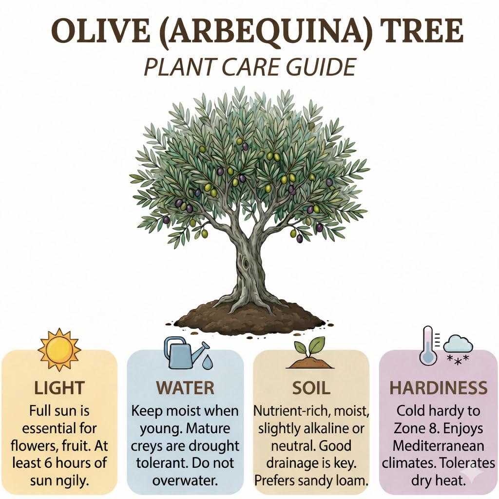 Arbequina Live Olive Tree Plant (2.5–3 Ft Tall), High-Yield, Compact, Drought-Tolerant Olive Tree for Planting Outdoor, No Ship to CA,HI,AK