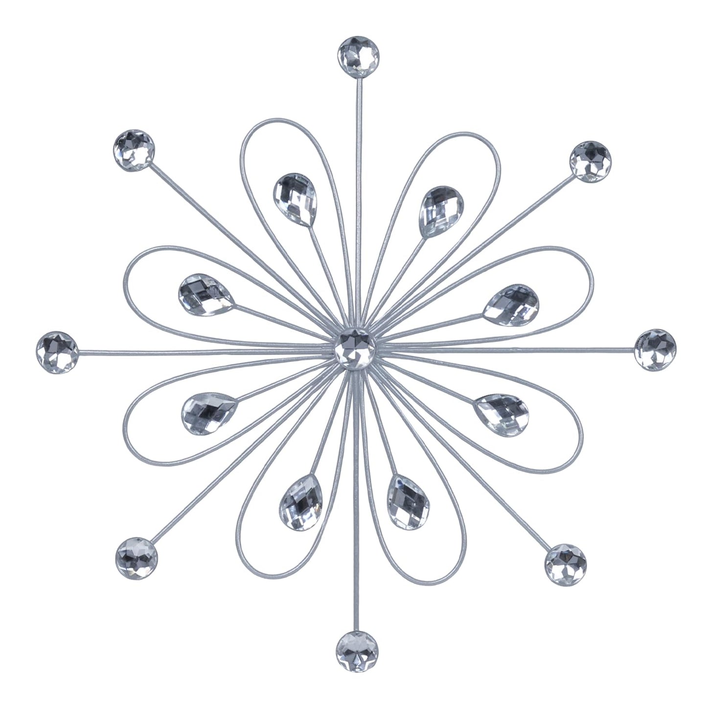 hogardeck Metal Flower Wall Decor, 11inch Silver Metal Jeweled Wall Art Bling Crystal Home Décor, Sun Burst Rhinestone Wall Hanging Diamond Accents for for Indoor, Outdoor, Living Room, Bedroom