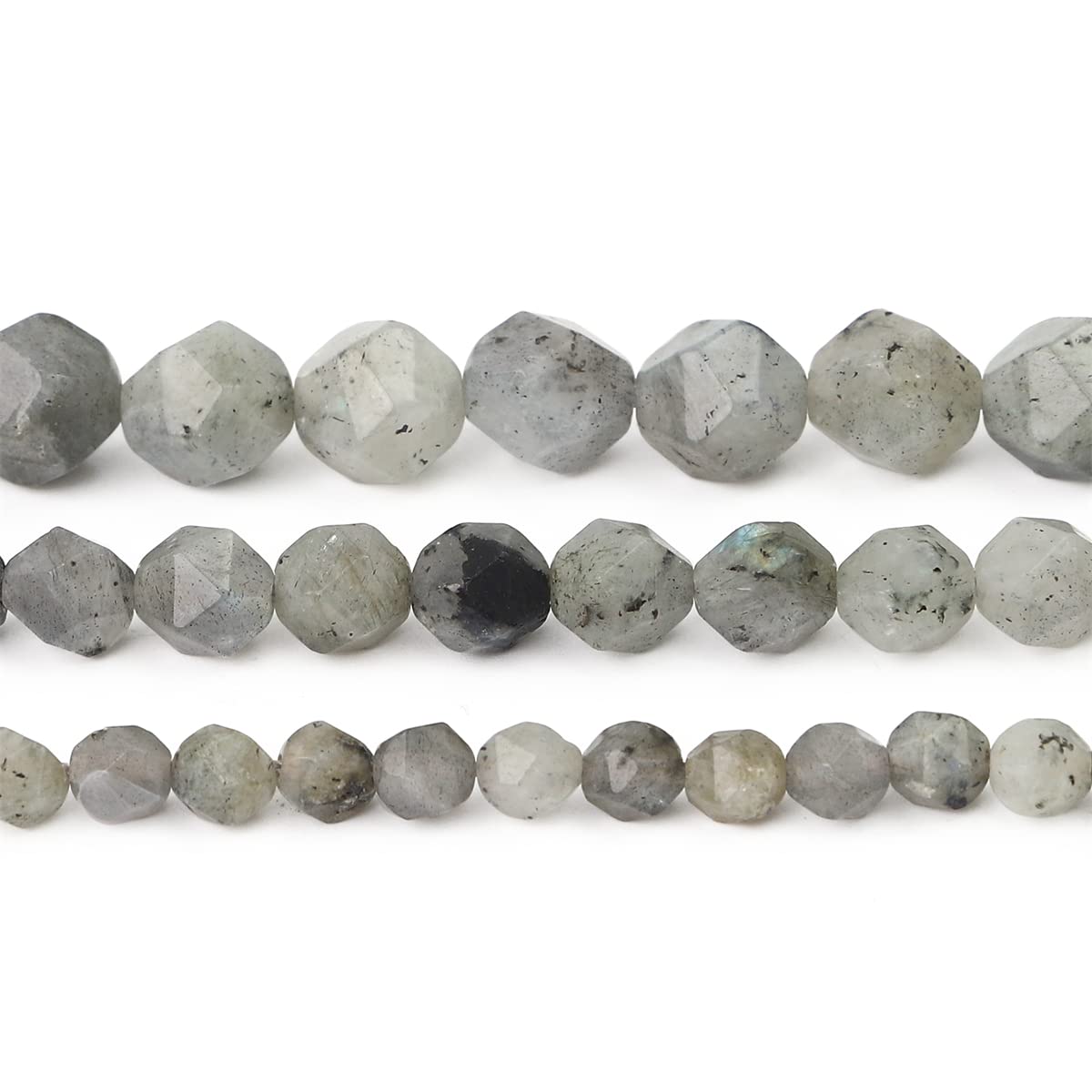 BEADIA Faceted Natural Spectrolite Stone Round Beads 6mm 36cm/Strand for Jewelry Making