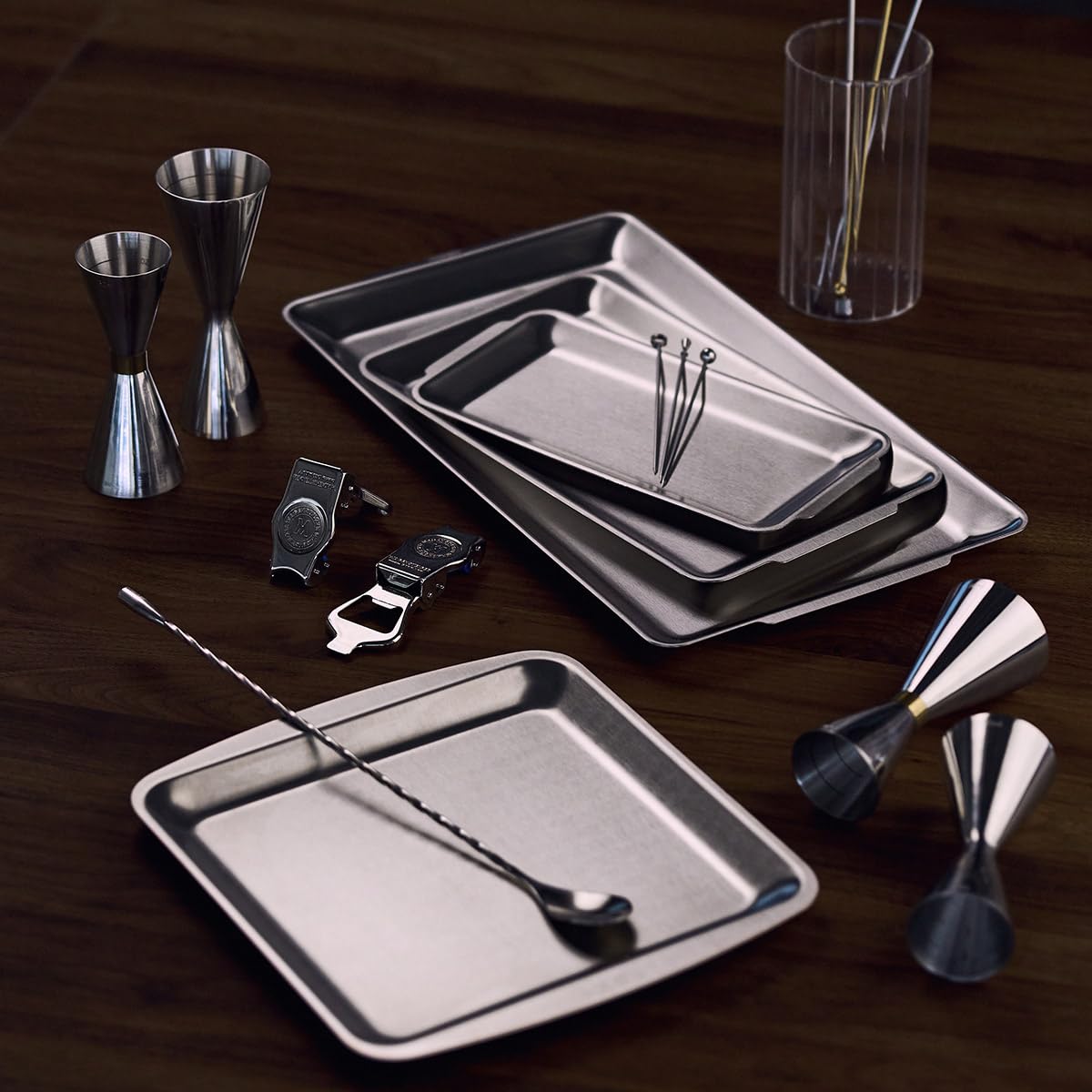 Wagensteiger SUS304 Stainless Steel Serving Platters, Rectangle Metal Dinner Plate with Handles, Decorative Tray, Lightweight, Cheese Board, Oven Safe (14.17 x 7.87 inches)