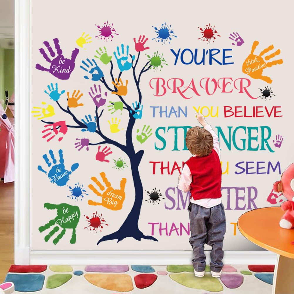 Colorful Inspirational Quote Wall Decal-You’re Braver Than You Believe, Stronger Than You Seem, Smarter Than You Think, Motivational Quote Phrases Wall Sticker Kids Room Nursery, Classroom Decor.