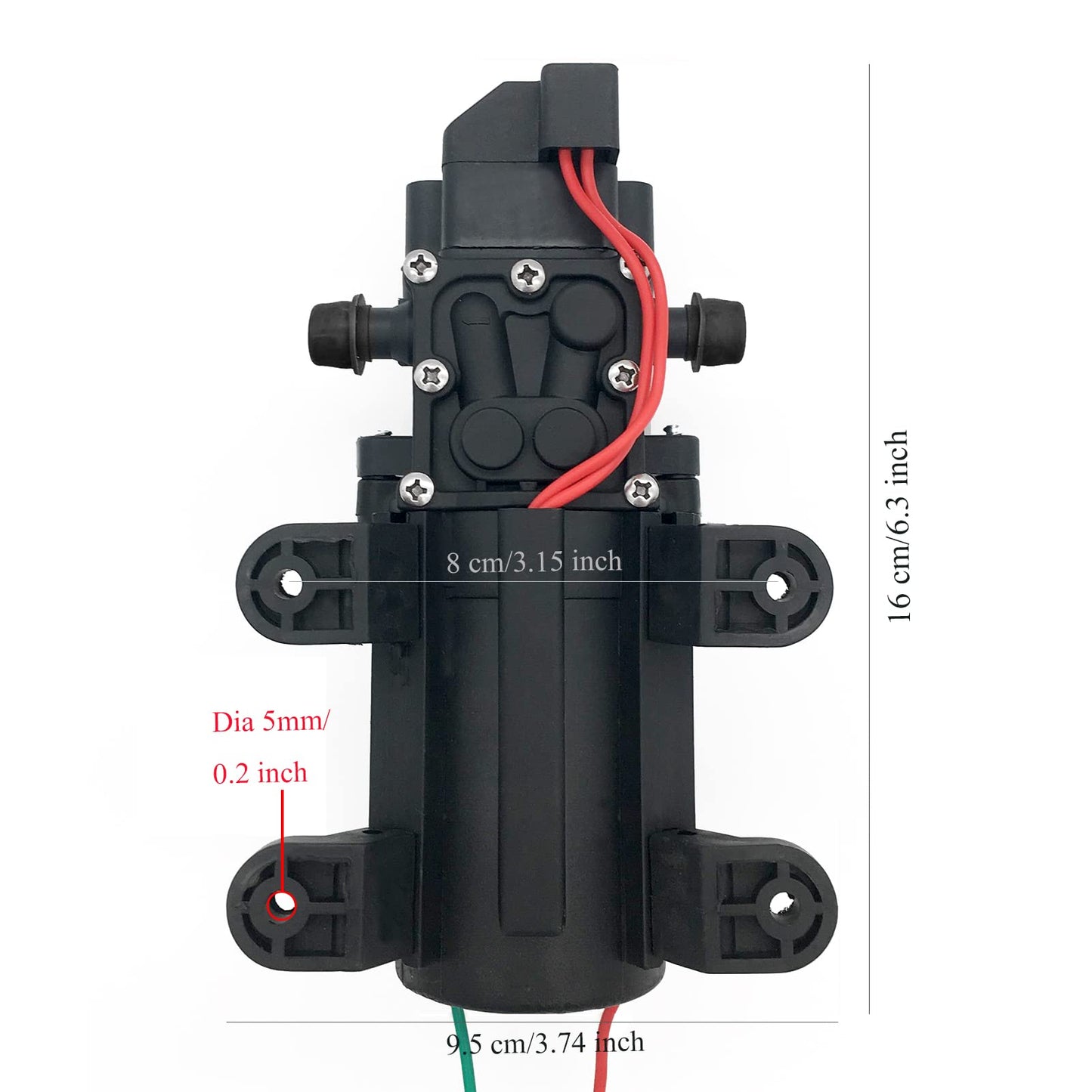 12V DC Fresh Water Pump with 2 Hose Clamp 12 Volt Diaphragm Pump Self Priming Sprayer Pump with Pressure Switch 4.5 L/Min 1.2 GPM 110 PSI Adjustable for RV Camper Marine Boat Lawn
