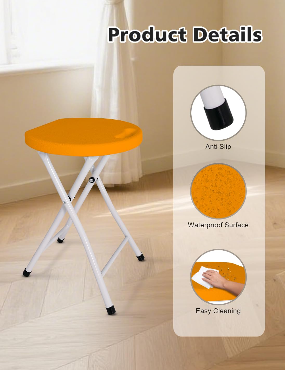 ICSPOID 18 Inch Folding Stool with Handle, Folding Chair, 600 lbs Capacity Portable Foldable Bar Stool with Non-Slip Feet, Collapsible Stool for Indoor Outdoor Use