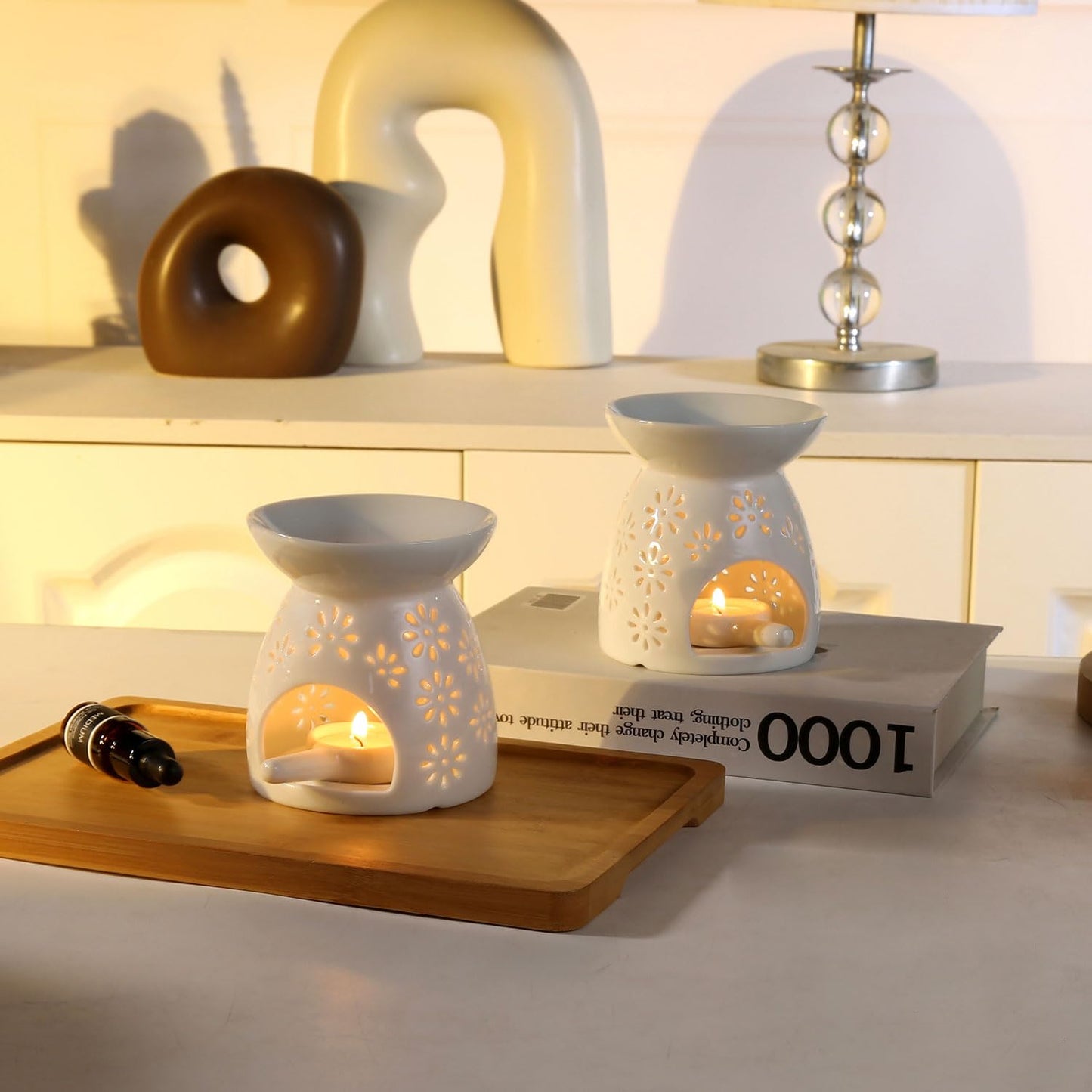 Auxmeware - Ceramic Tea Light Candle Holder, Essential Oil Burner Wax Melt Burner, Incense Aroma Diffuser, Home Decor