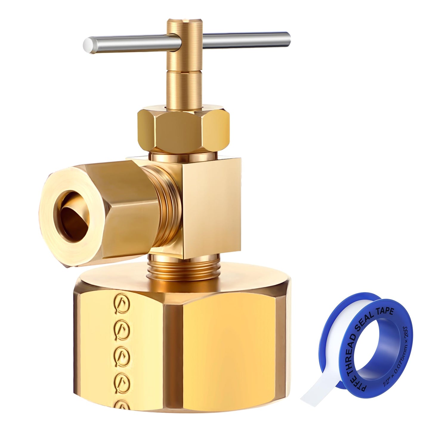 Enhon 3/4 Female Garden Hose Thread by 1/4 Compression Needle Valve Brass Adapter, Brass Adapter with Washer and PTFE Thread Seal Tape, Water Hose Tool for Swamp Cooler Ice Maker