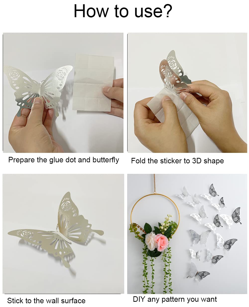 Lefiocky 180 Pcs 3D Butterfly Wall Decor 3 Style Gold Silver Rose Gold Butterflies Sticker Decorations 3 Sizes Removable Wall Decals for Cake Decorating Wedding Birthday Party DIY Cosplay