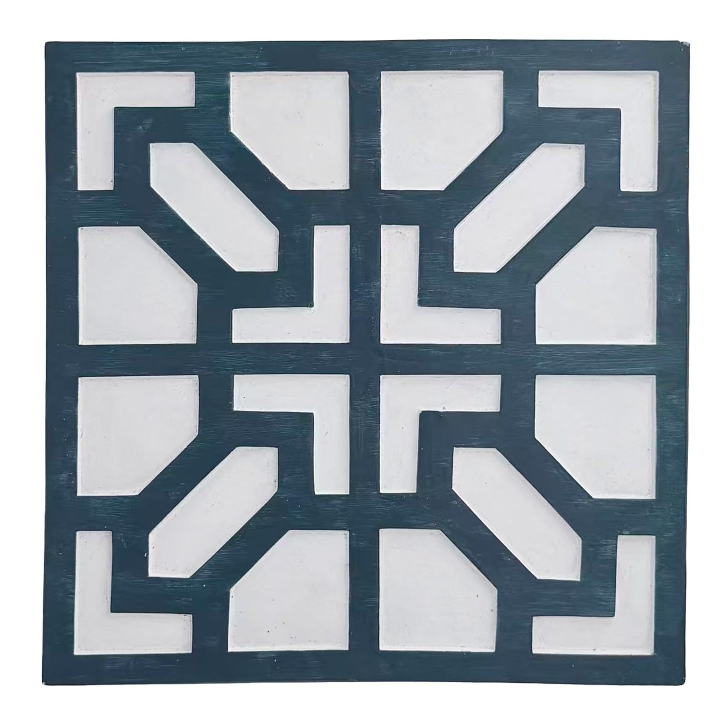 2 Pack Square Stepping Stones, 10” Cement Garden Path Stones in Moroccan Tile Design, Modern Geometric Outdoor Patio Decor, Weather-Resistant (Midnight Indigo)