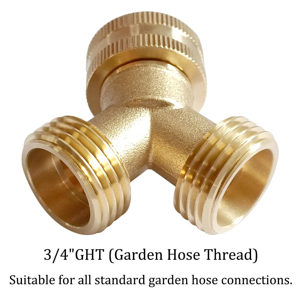 Joywayus 2PCS Brass 3/4" GHT Garden Hose Splitter Body Backyard 2 Way Y Shaped Swivel Connector Threaded Pipe Fitting Coupler Adapter with Washer