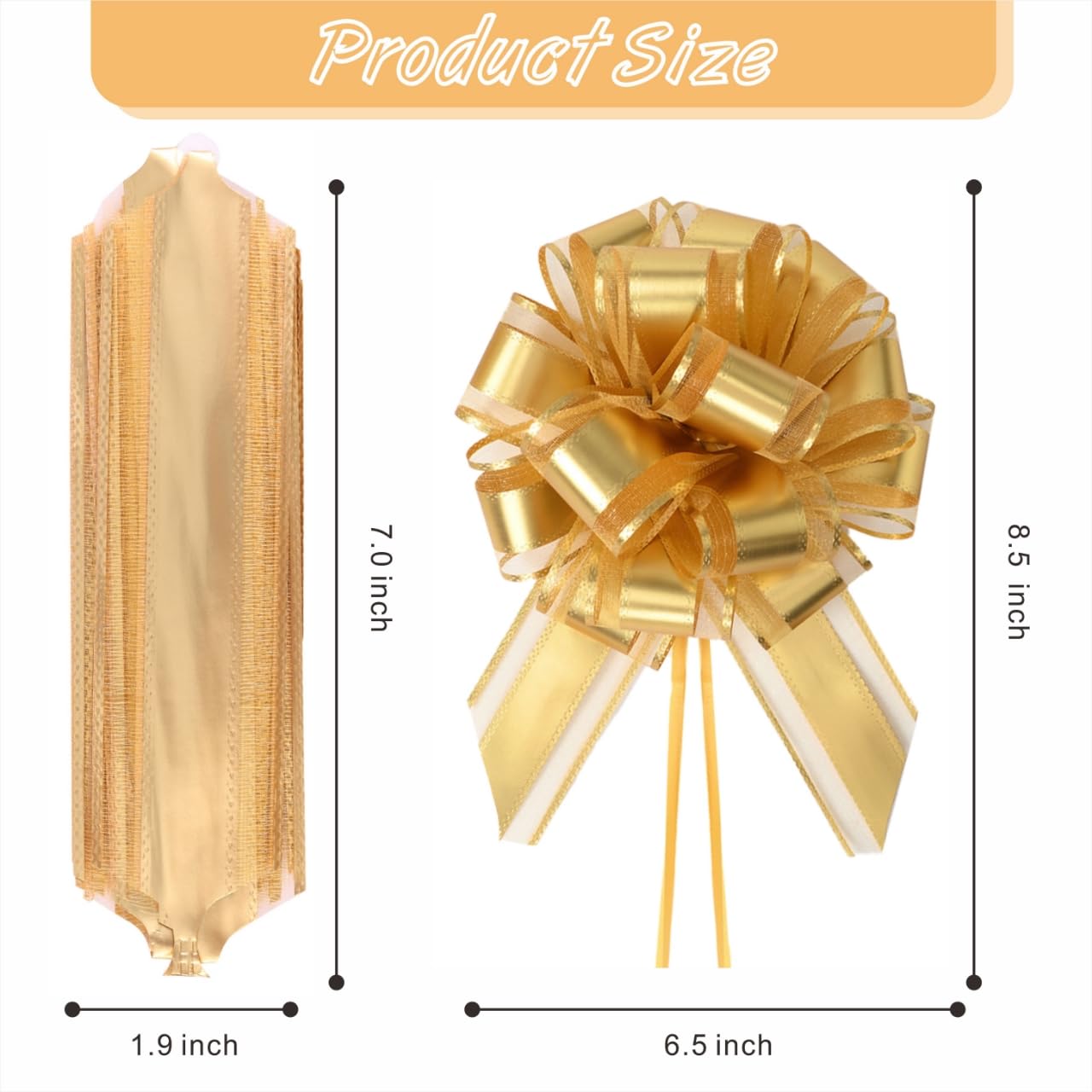 TIMESEEK 10-Pack Metallic Gold Pull Bows for Gift Wrapping - 6 Inch Reusable Ribbon Bows, Large Instant Floral Decor Bow for Wedding, Christmas, Birthday Decor, Gift Basket & Party Decorations
