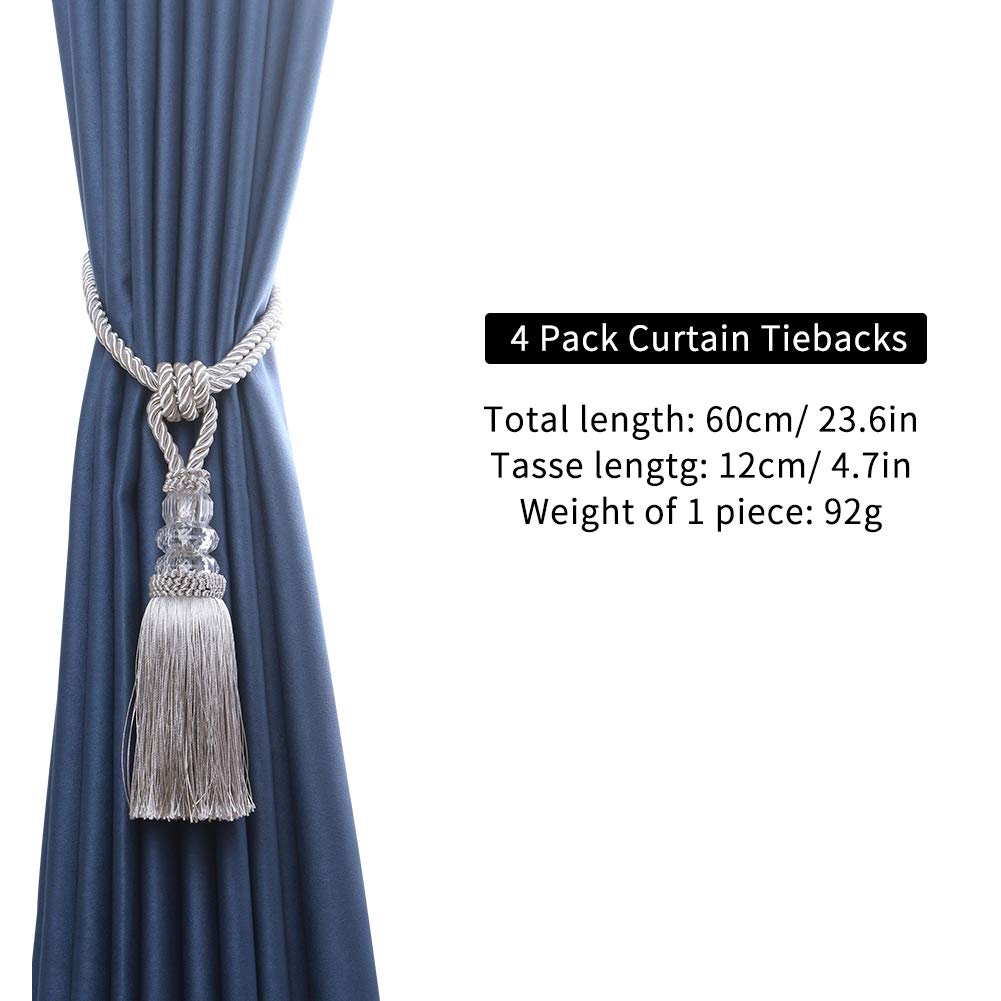 BEL AVENIR 2 Pack Curtain Hand-Woven Tiebacks Crystal Holdbacks Home Decorative (Silver, 2 Pack)
