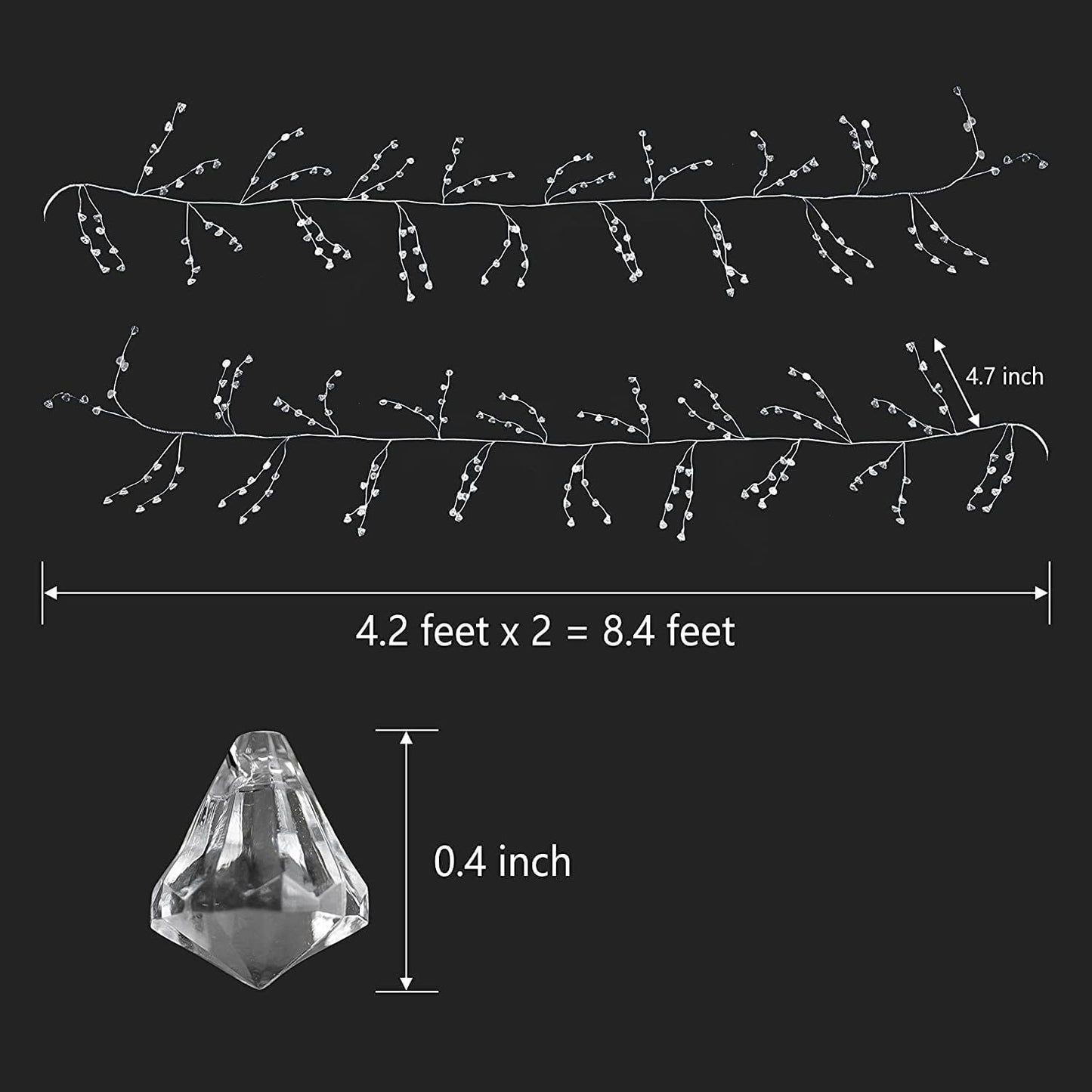 Cheerland Crystal Garland Strands Clear Ice Wire Crystal Garland for Winter Wonderland Party Decorations Diamond Hanging Wedding Decoration Accents Living Room Bedroom Mantel Wreath Decor Supplies
