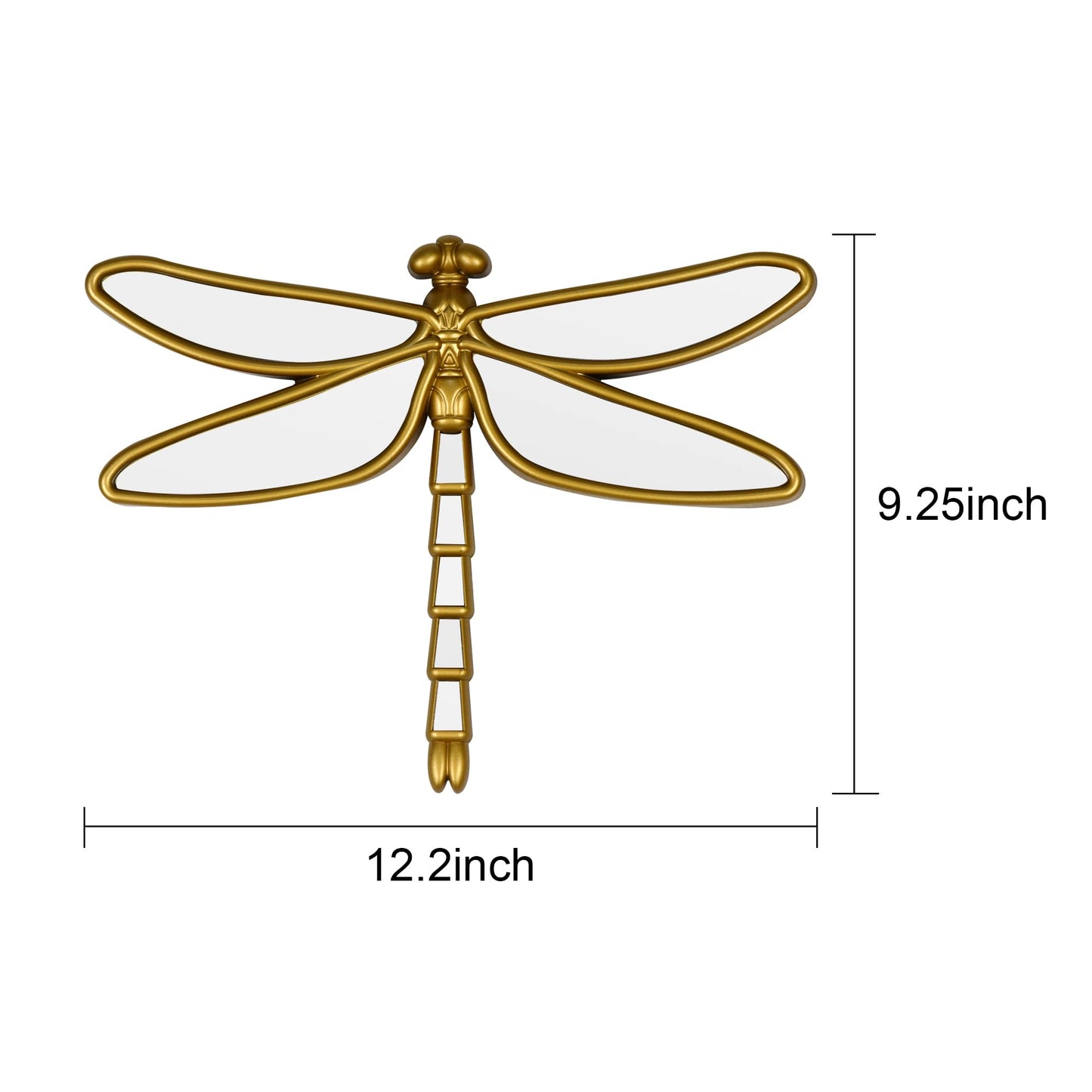 Wartter Decorative Golden Dragonfly Wall Mirror, Plastic Frame with Mirrored Wings (12.4 x 9.3 inches)