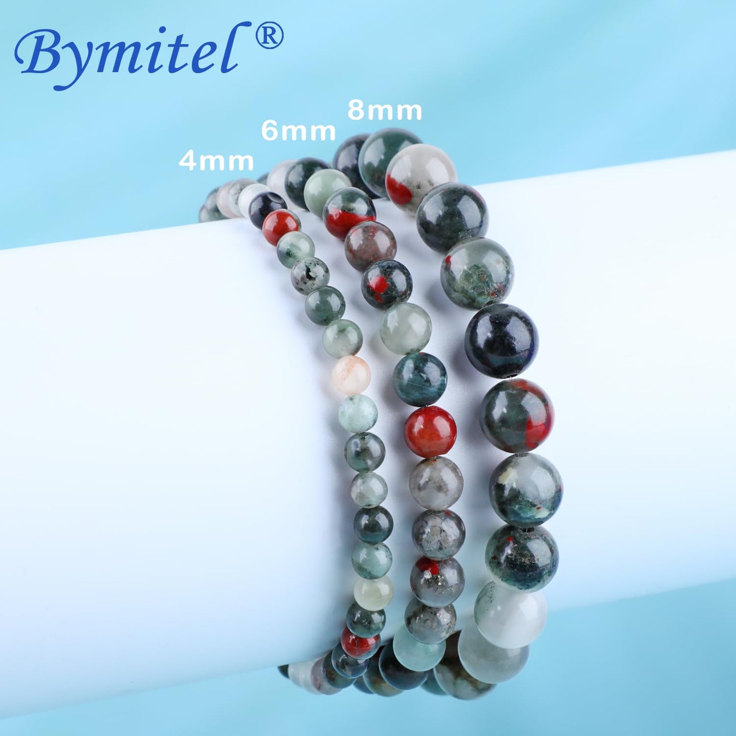 Bymitel 4mm African Bloodstone - Handmade Reiki Gemstone Stretch Bracelet, Natural Beauty & Spiritual Essence, Crystal Healing for Unisex Adults
