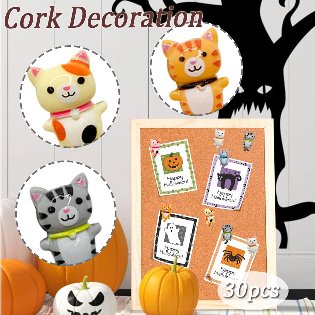 30 pcs Cute Cat Push Pin Decorative Thumb Tacks Animal Push Pins for Photo Wall Maps Memo Note Bulletin Board or Cork Boards Multi-Functional Pushpin Tool Office Accessories